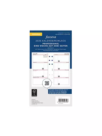 FILOFAX | Inserto per agenda settimanale in tedesco Personal 2026 | 